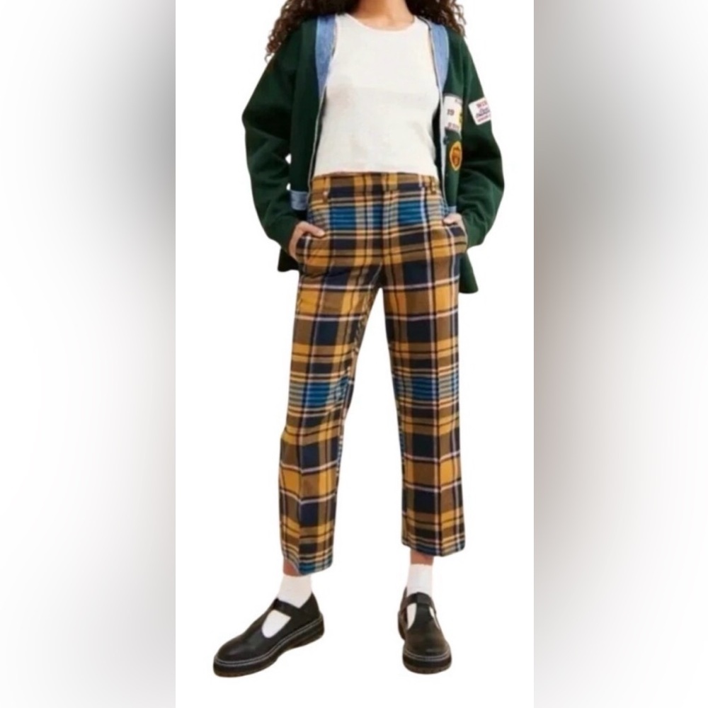 Urban Outfitters Claire Blue Yellow Plaid Y2K Cropped Pants Women SZ 6